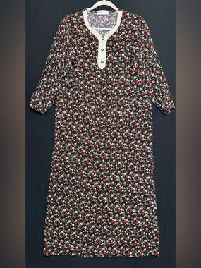 Floral Midi Dress Navy with Contrast floral Placket Gold Lorax Ethnic Makhour **